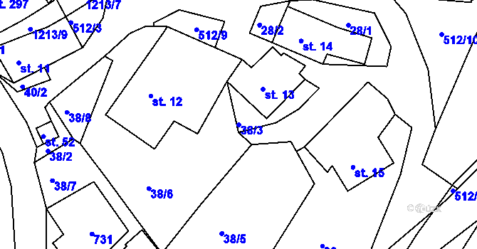 Parcela st. 38/3 v KÚ Lačnov u Korouhve, Katastrální mapa