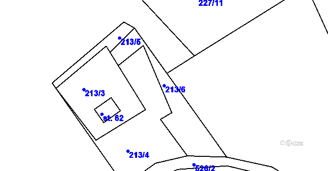 Parcela st. 213/6 v KÚ Lačnov u Korouhve, Katastrální mapa