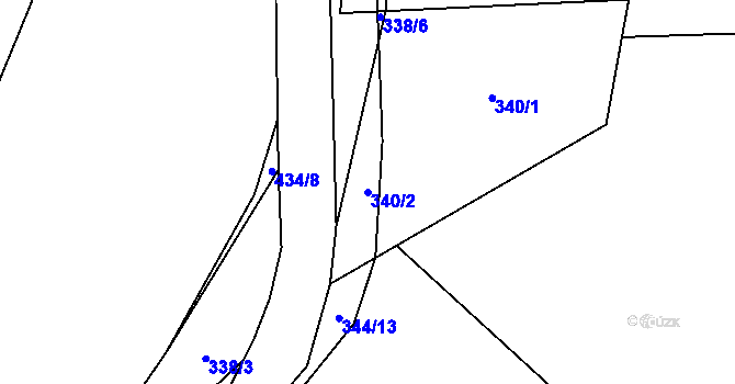Parcela st. 340/2 v KÚ Koroužné, Katastrální mapa