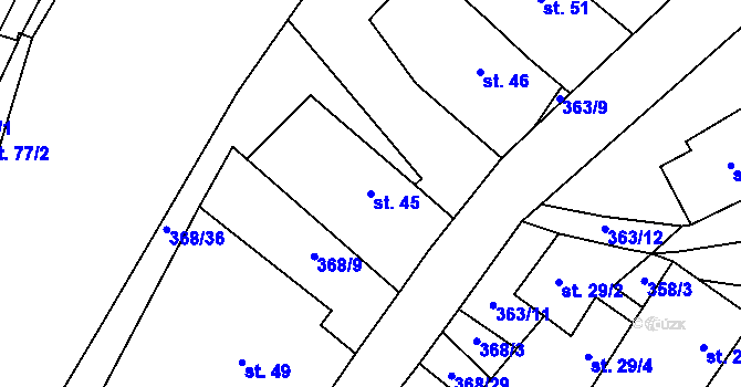 Parcela st. 45 v KÚ Koroužné, Katastrální mapa