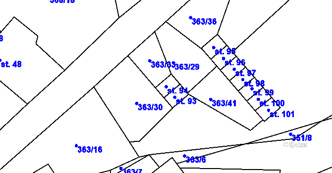 Parcela st. 94 v KÚ Koroužné, Katastrální mapa