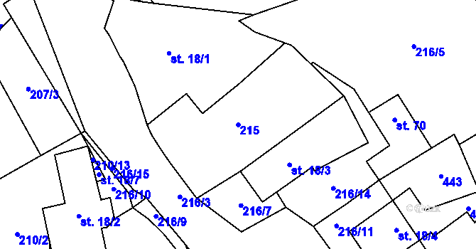 Parcela st. 215 v KÚ Koroužné, Katastrální mapa