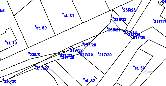 Parcela st. 217/28 v KÚ Koroužné, Katastrální mapa