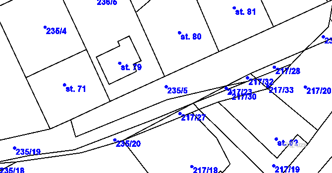Parcela st. 235/5 v KÚ Koroužné, Katastrální mapa