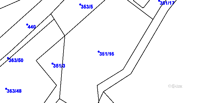 Parcela st. 351/16 v KÚ Koroužné, Katastrální mapa