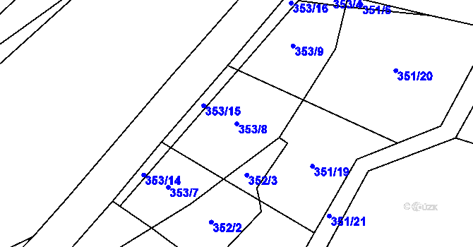 Parcela st. 353/8 v KÚ Koroužné, Katastrální mapa
