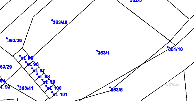 Parcela st. 363/1 v KÚ Koroužné, Katastrální mapa