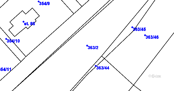 Parcela st. 363/2 v KÚ Koroužné, Katastrální mapa
