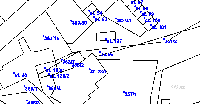 Parcela st. 363/6 v KÚ Koroužné, Katastrální mapa