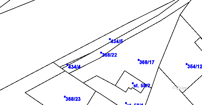 Parcela st. 368/22 v KÚ Koroužné, Katastrální mapa