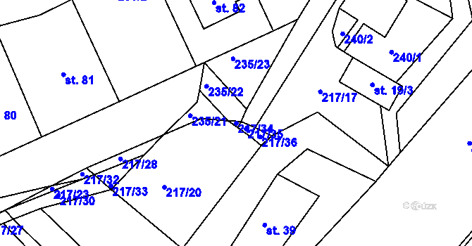 Parcela st. 217/34 v KÚ Koroužné, Katastrální mapa