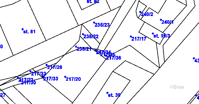Parcela st. 217/35 v KÚ Koroužné, Katastrální mapa