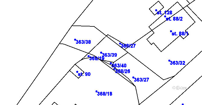 Parcela st. 363/39 v KÚ Koroužné, Katastrální mapa