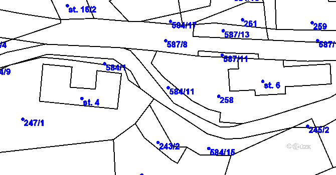 Parcela st. 584/11 v KÚ Švařec, Katastrální mapa