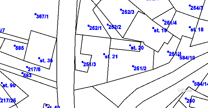 Parcela st. 21 v KÚ Švařec, Katastrální mapa