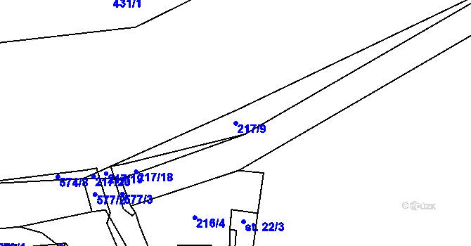 Parcela st. 217/9 v KÚ Švařec, Katastrální mapa