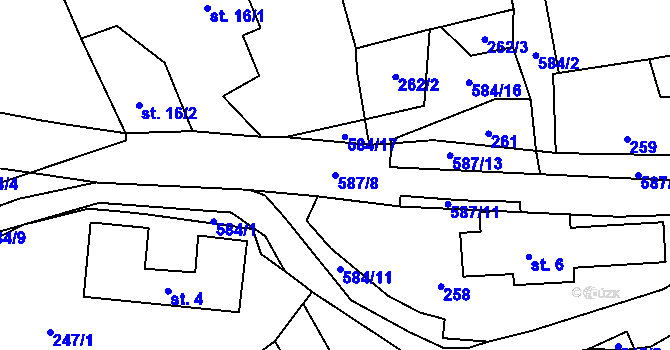 Parcela st. 587/8 v KÚ Švařec, Katastrální mapa