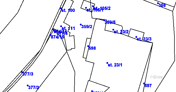 Parcela st. 598 v KÚ Švařec, Katastrální mapa