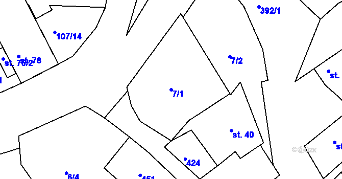 Parcela st. 7/1 v KÚ Korozluky, Katastrální mapa