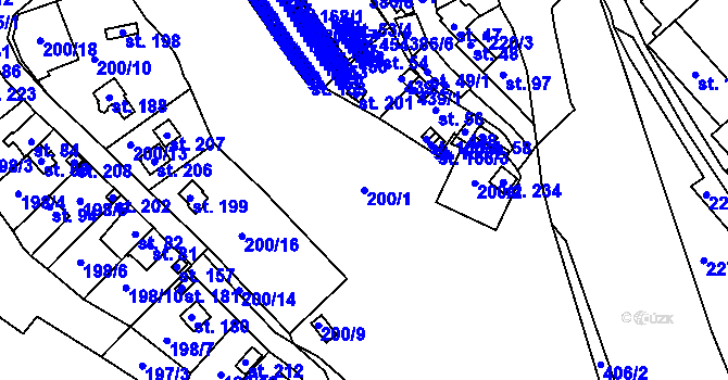Parcela st. 200/1 v KÚ Korozluky, Katastrální mapa