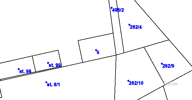 Parcela st. 6 v KÚ Sedlec u Obrnic, Katastrální mapa