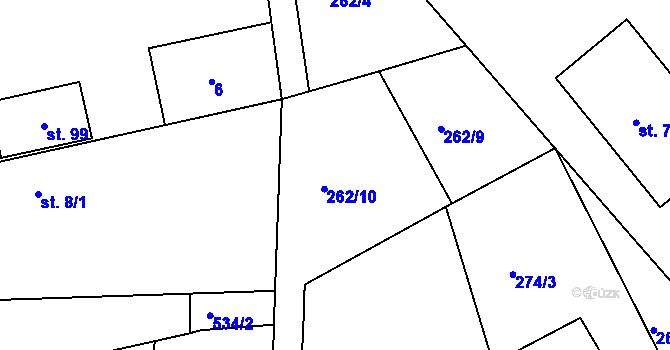 Parcela st. 262/10 v KÚ Sedlec u Obrnic, Katastrální mapa
