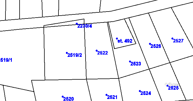 Parcela st. 2522 v KÚ Koruna, Katastrální mapa