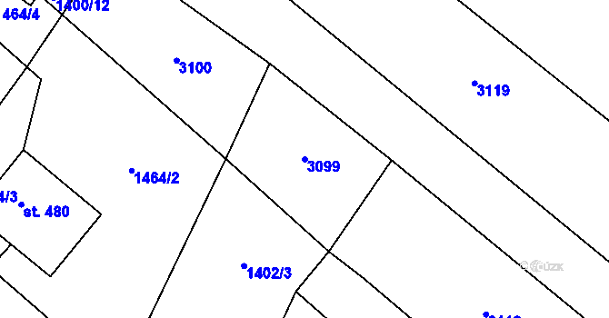 Parcela st. 3099 v KÚ Koruna, Katastrální mapa