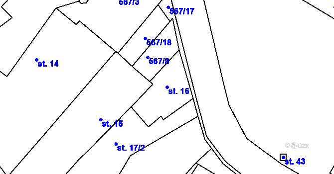 Parcela st. 16 v KÚ Korycany, Katastrální mapa