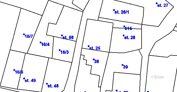 Parcela st. 25 v KÚ Korycany, Katastrální mapa