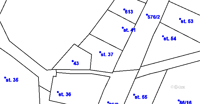 Parcela st. 37 v KÚ Korycany, Katastrální mapa