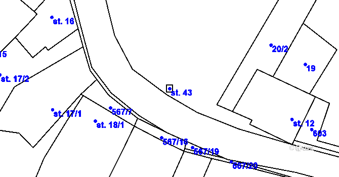 Parcela st. 43 v KÚ Korycany, Katastrální mapa