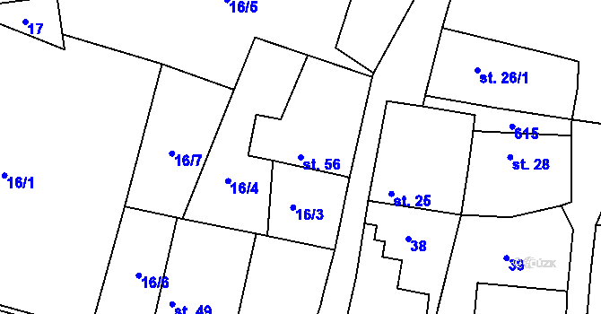 Parcela st. 56 v KÚ Korycany, Katastrální mapa