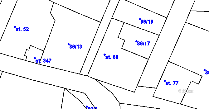 Parcela st. 60 v KÚ Korycany, Katastrální mapa