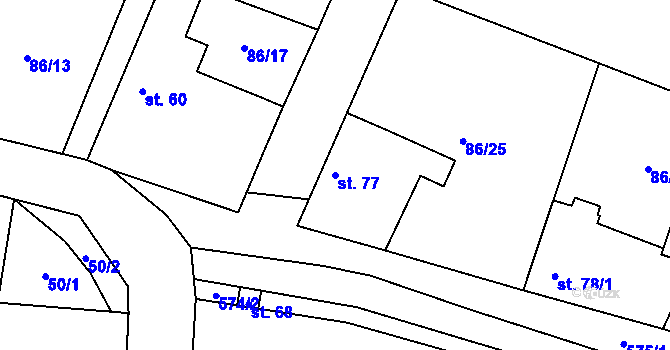 Parcela st. 77 v KÚ Korycany, Katastrální mapa