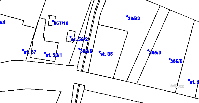 Parcela st. 85 v KÚ Korycany, Katastrální mapa