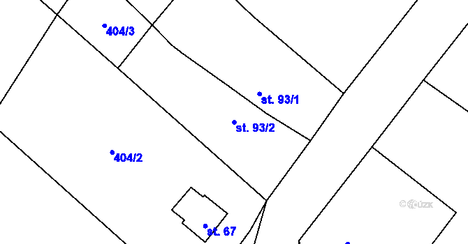Parcela st. 93/2 v KÚ Korycany, Katastrální mapa