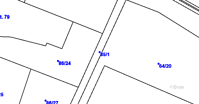 Parcela st. 85/1 v KÚ Korycany, Katastrální mapa