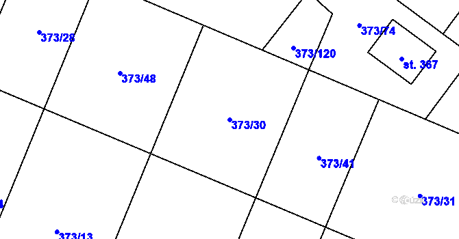 Parcela st. 373/30 v KÚ Korycany, Katastrální mapa