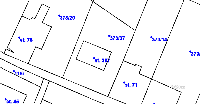 Parcela st. 373/37 v KÚ Korycany, Katastrální mapa