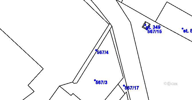 Parcela st. 567/4 v KÚ Korycany, Katastrální mapa