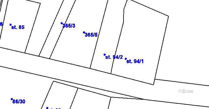 Parcela st. 94/2 v KÚ Korycany, Katastrální mapa