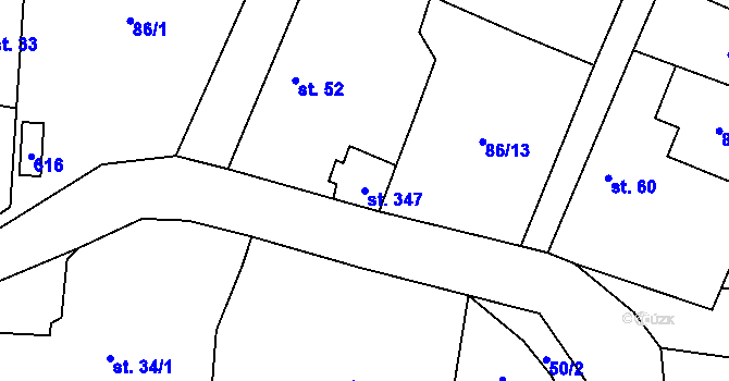 Parcela st. 347 v KÚ Korycany, Katastrální mapa