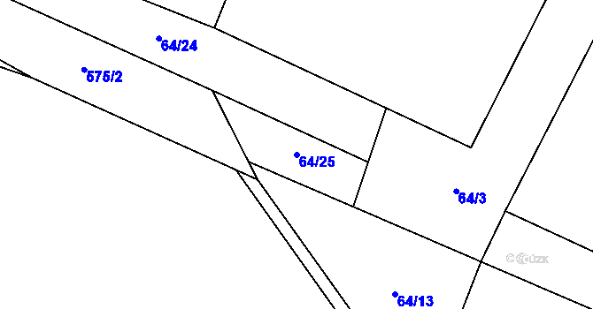 Parcela st. 64/25 v KÚ Korycany, Katastrální mapa