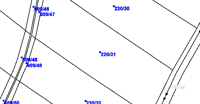 Parcela st. 220/31 v KÚ Korycany, Katastrální mapa