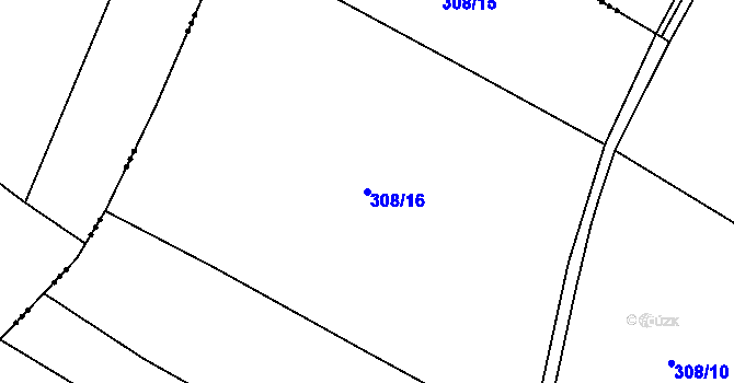 Parcela st. 308/16 v KÚ Korycany, Katastrální mapa