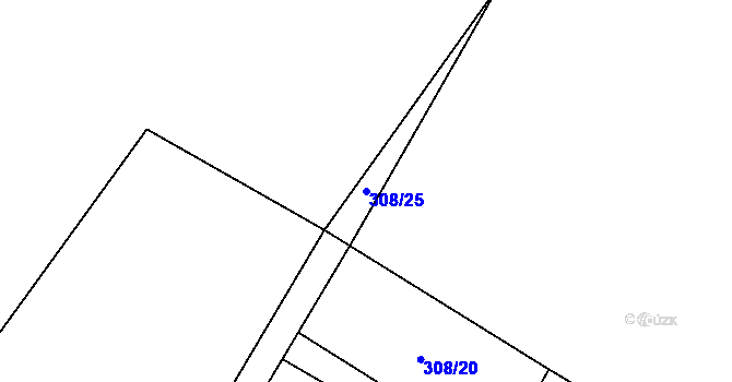Parcela st. 308/25 v KÚ Korycany, Katastrální mapa