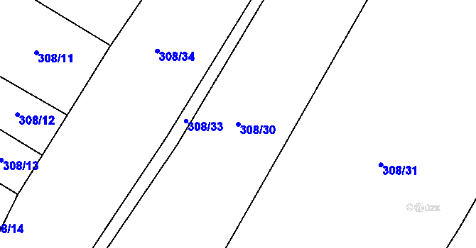 Parcela st. 308/30 v KÚ Korycany, Katastrální mapa