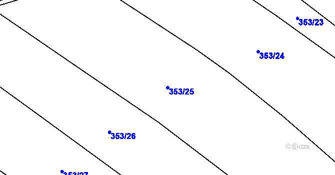 Parcela st. 353/25 v KÚ Korycany, Katastrální mapa