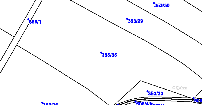 Parcela st. 353/35 v KÚ Korycany, Katastrální mapa
